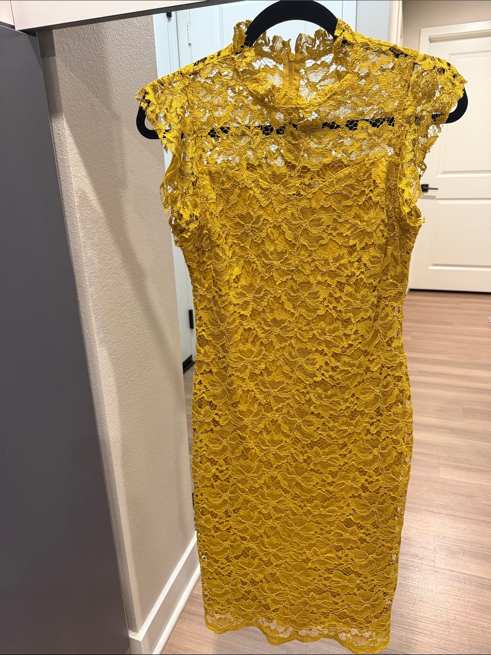 Enfocus Studio Yellow Lace High-Low Hem Dress